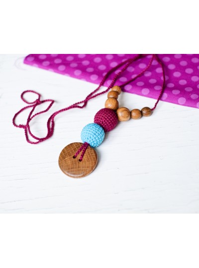 KangarooCare Best Babywearing necklace turquoise & bright pink with Oak